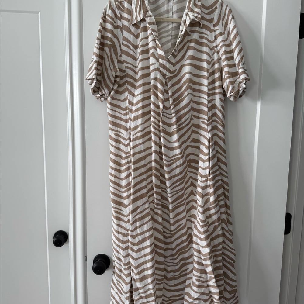 Alfani Tan and White Striped Midi Dress